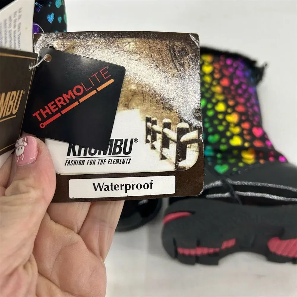 Khombu Kids Waterproof Winter Boots Heart Pattern Size 7, 7M Multicolor NWT